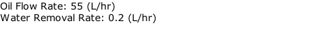 Oil Flow Rate: 55 (L/hr) Water Removal Rate: 0.2 (L/hr)