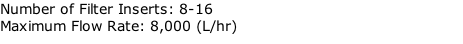 Number of Filter Inserts: 8-16 Maximum Flow Rate: 8,000 (L/hr)
